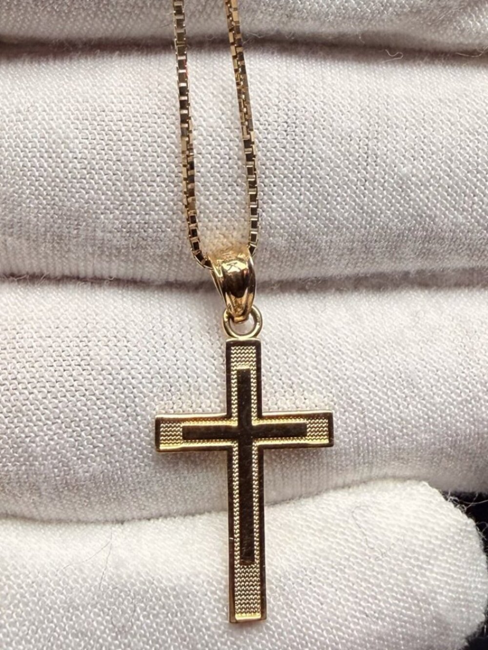 14K Yellow Gold Latin Cross Pendant With 0.8mm Box Chain - 18 inch